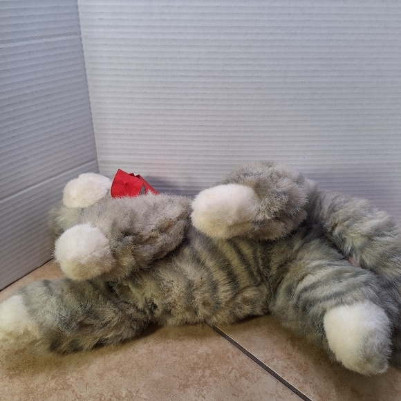 Ty Beanie Buddies Al E. Cat Striped Gray Tabby Cat Plush 13" Red Bow 1995 - Picture 7 of 11